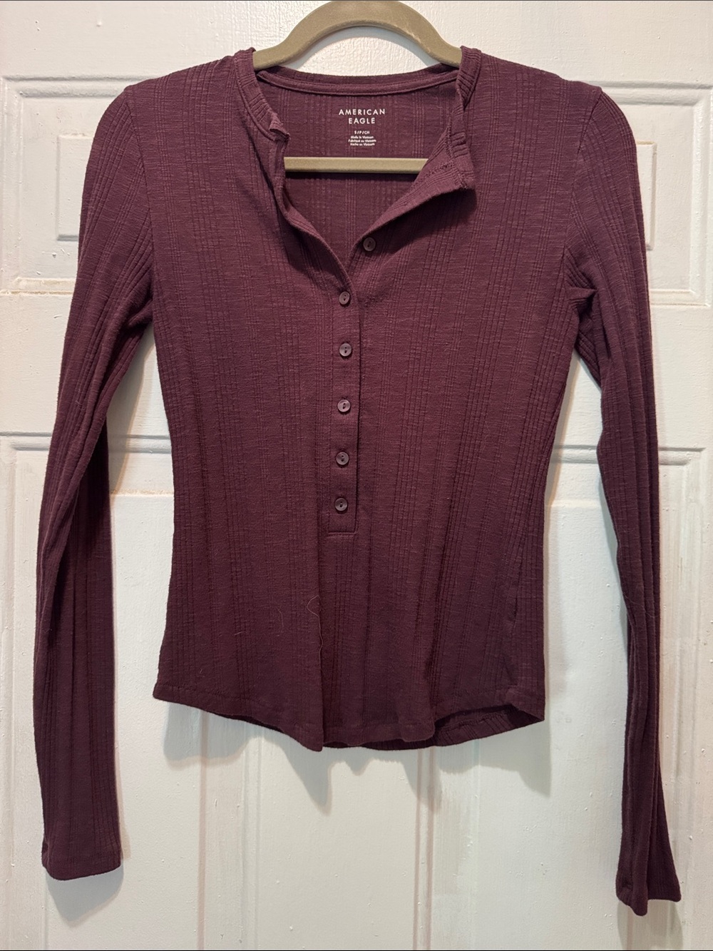 EUC American Eagle Outfitters Long-Sleeve Ribbed Henley Top in Plum